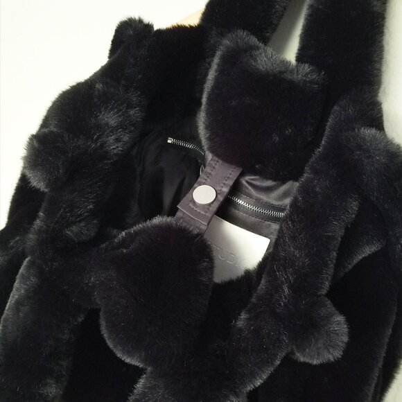 STAND STUDIO Black Lolita Teddy Tote Medium Plush Faux Fur Tote Bag $360 Soft - Picture 11 of 15